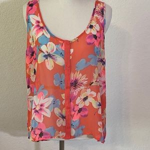 Candies Floral Top M Sheer Floral Orange
